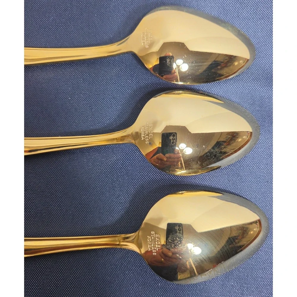 Vintage Excel Stainless Korea Symphony Gold Plated Teaspoon Set of 3